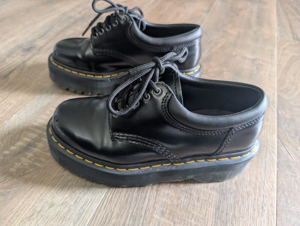 Dr Martens 8053 Quad Platform Black Leather Derby Oxfords Womens 6 Goth Punk Doc